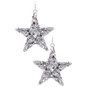 Glitter Stone Star Hook Earrings Silver 5420